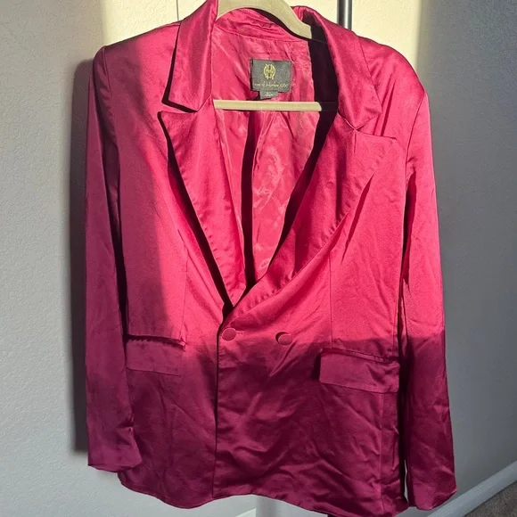 House of Harlow 1960 Satin Blazer - Burgundy - Picture 2 of 12